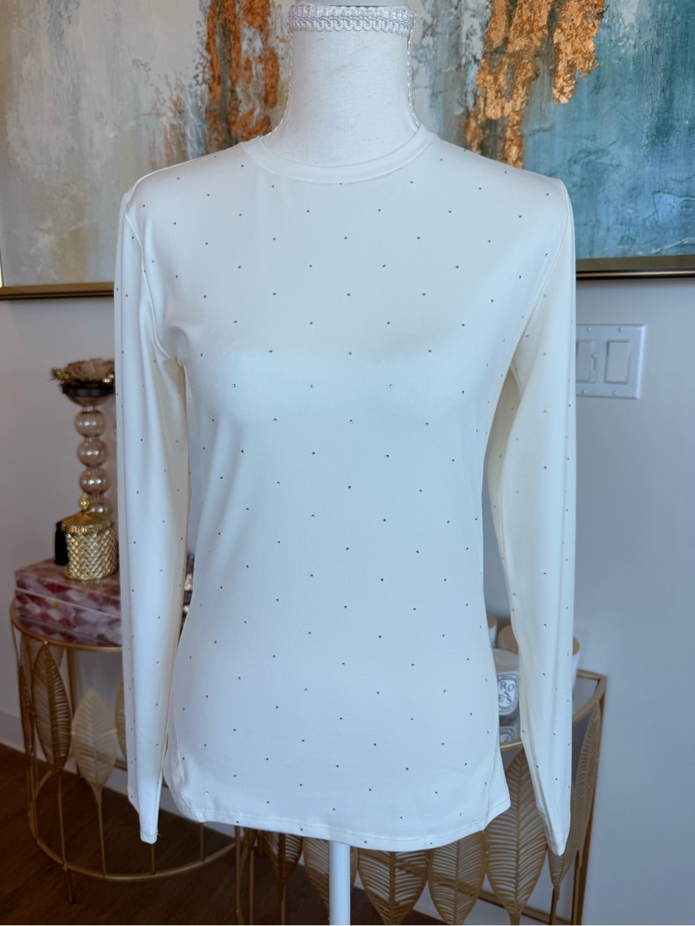 Yogalicious Cream Long Sleeve Top with Tiny Stud Detail